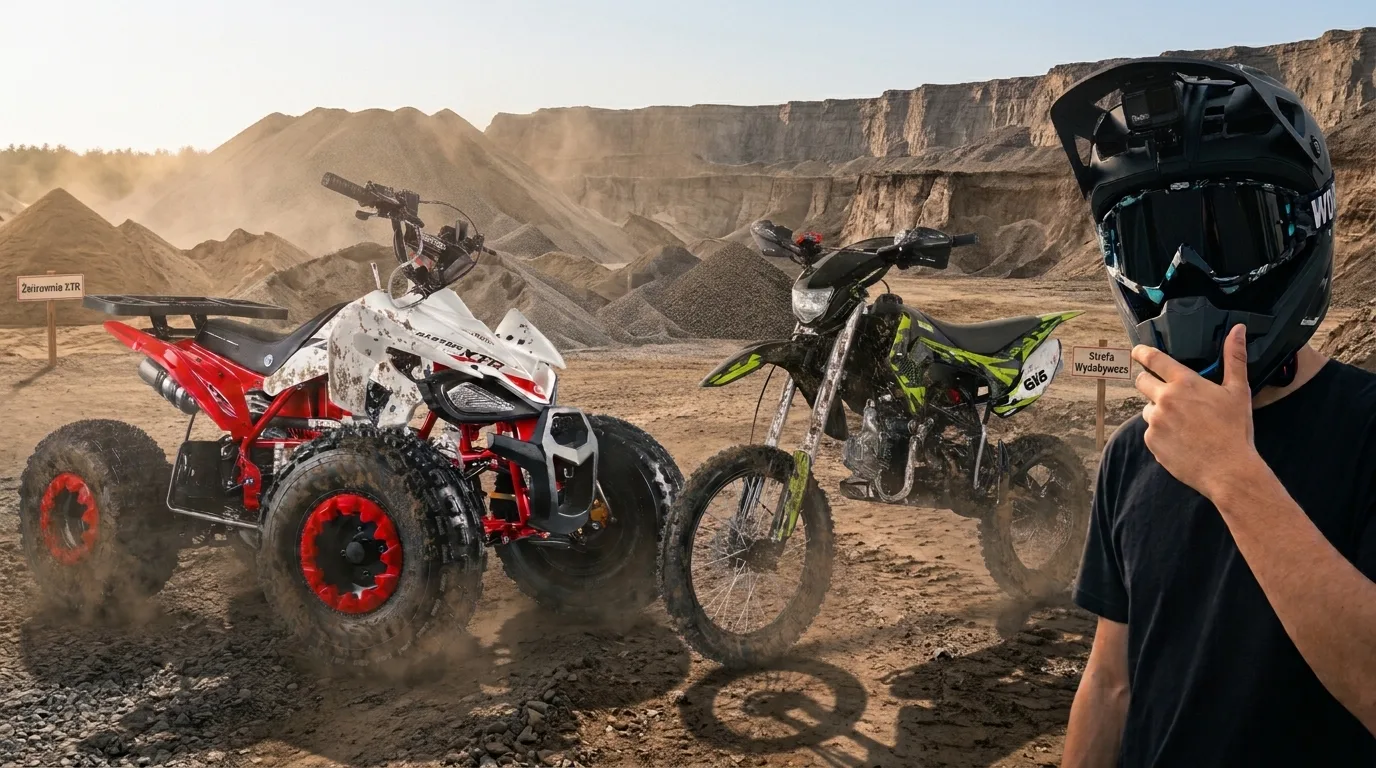 Miniaturka DRACO Studio: quad i cross w terenie, kask na pierwszym planie